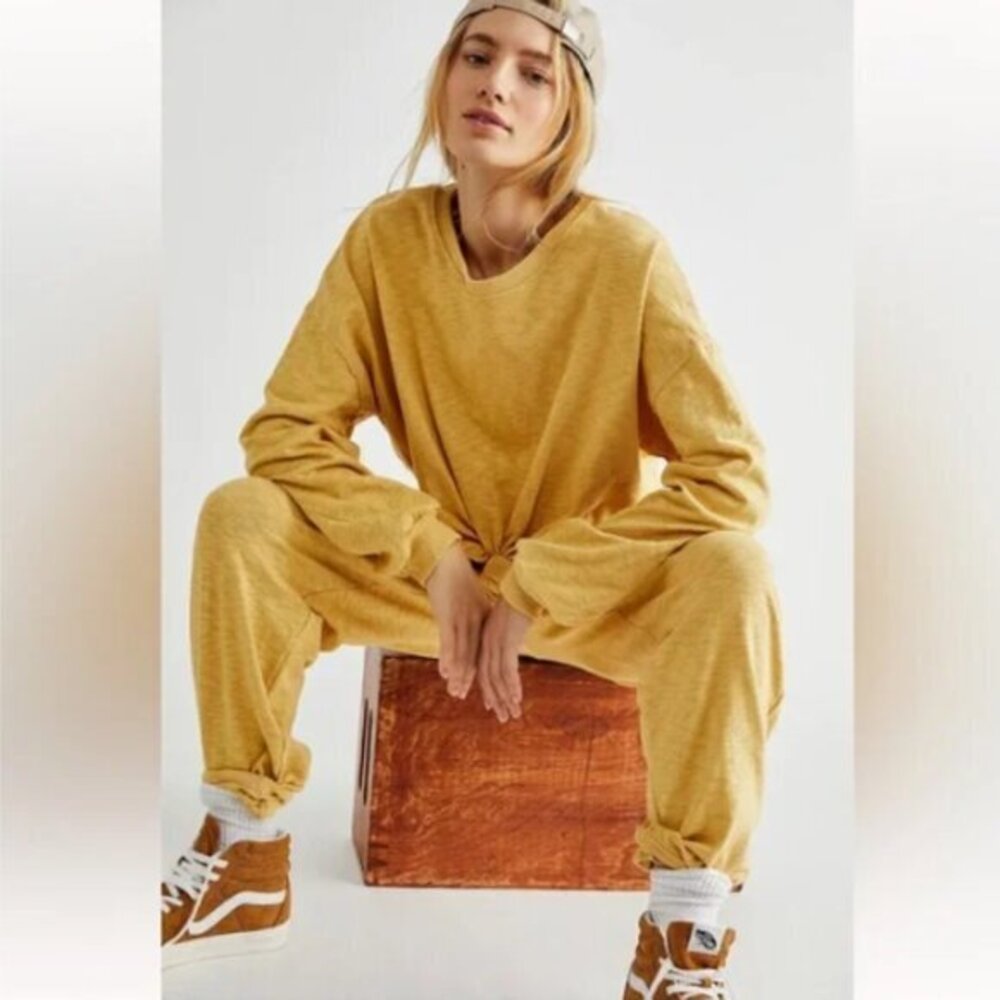 Free People Beach Culver City Pleated Slouchy Pants Size‎ XS Yellow Boho Casual - Picture 11 of 11